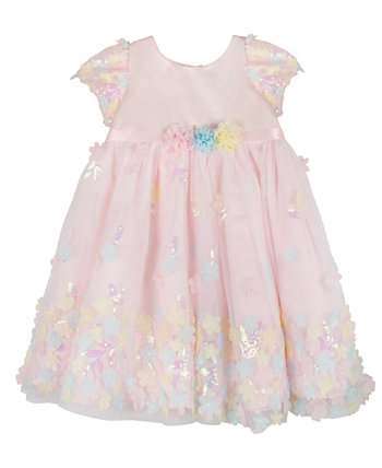 Платье для маленьких девочек с переливающимся 3D цветочным принтом и короткими рукавами Rare Editions