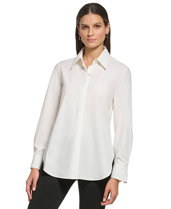 Женская однотонная рубашка с длинными рукавами и закрытой планкой DKNY