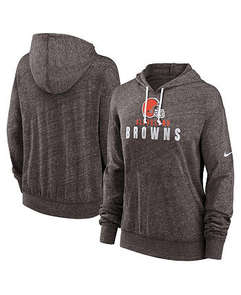 Женский коричневый рваный пуловер Cleveland Browns больших размеров для спортзала в винтажном стиле с капюшоном Nike