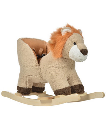Детская лошадка-качалка Лев со звуком, плюшевые игрушки-качалки, деревянная лошадка-качалка с ремнем безопасности, подарок для мальчиков и девочек 18-36 месяцев, коричневый Qaba
