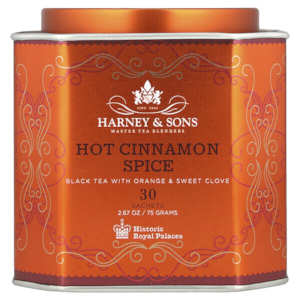 Hot Cinnamon Spice, Black Tea with Orange & Sweet Clove, 30 Sachets, 2.67 oz (75 g) Harney & Sons