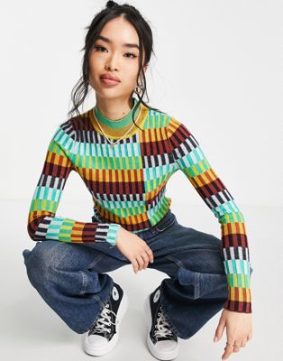 Разноцветный вязаный свитер с высоким воротником Urban Revivo Urban Revivo