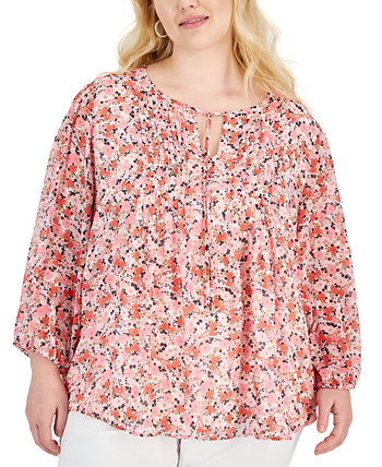 Блузка больших размеров с защипами и цветочным принтом Tommy Hilfiger