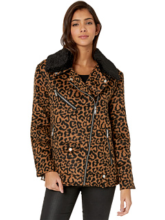 Байкерская куртка из смесовой шерсти с леопардовым принтом и отделкой из искусственного шерпа Avec Les Filles