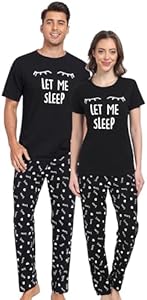 EISHOPEER Cotton Matching Pajamas for Couples Cute Printed Short Sleeve Top & Long Pants Sleepwear Pjs Sets Eishopeer