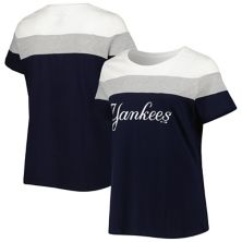 Women's White/Navy New York Yankees Plus Size Colorblock T-Shirt Profile