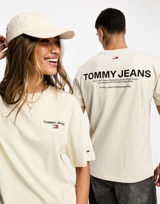 Классическая Бежевая Футболка с Золотым Логотипом Tommy Jeans для Мужчин и Женщин Tommy Jeans