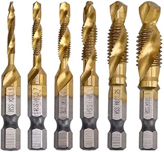 Combination Drill Tap Bit Set 6 Piece Hex Shank Quick Change HSS Titanium Coated Spiral Tap Drill Bit Include M3 M4 M5 M6 M8 M10 Spiral Screw Tap Set Ydlqwcz