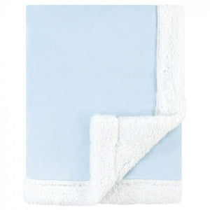 Hudson Baby Infant Boy Plush Blanket with Faux Shearling Back, Light Blue White, One Size Hudson Baby