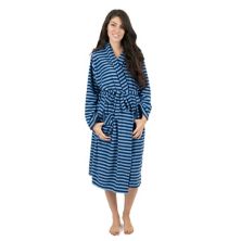Женский флисовый халат Leveret сине-темно-синего цвета в полоску Leveret