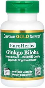 California Gold Nutrition EuroHerbs, Ginkgo Biloba Extract, Euromed Quality, 120 mg, 60 Veggie Capsules (Капсулы на растительной основе) California Gold Nutrition