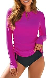 Dokotoo Womens Long Sleeve Rash Guard Swim Shirts 1/4 Zip Up Sun Protection Swimsuit Top Bathing Suit No Bottom Dokotoo