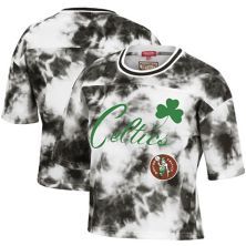 Женская укороченная футболка Mitchell & Ness Black / White Boston Celtics Hardwood Classics с принтом тай-дай Mitchell & Ness