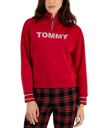 Женский свитшот с воротником-стойкой и молнией до четверти с логотипом Tommy Hilfiger