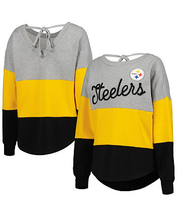 Женский пуловер с глубоким V-образным вырезом на спине Pittsburg Steelers Outfield цвета серого и черного меланжевого принта Touch