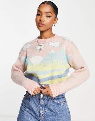 QED London cropped sweater in landscape print QED London