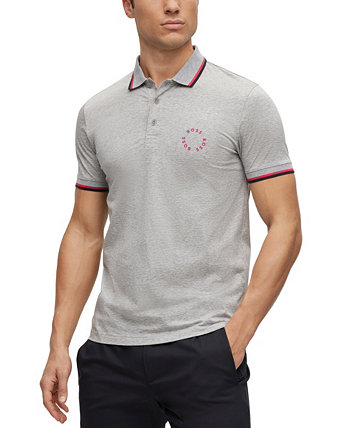 BOSS Men's Stretch-Cotton Slim-Fit Circular Branding Polo Shirt BOSS