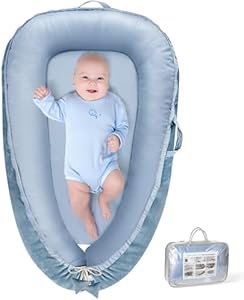 Baby Lounger - Baby Lounger for Newborn 0-24 Months, Breathable & Soft Cotton and Velvet Cover Co Sleeping Baby Nest, Baby Essentials & Shower Gifts, Portable Infant Lounger for Home and Travel Bbwoo