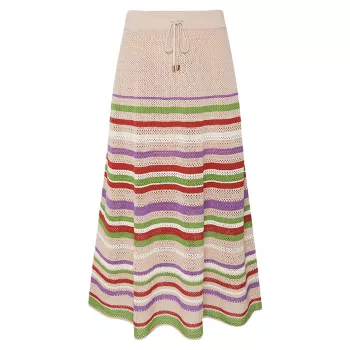 Blaire Stripe Cotton-Blend Midi-Skirt Knitss