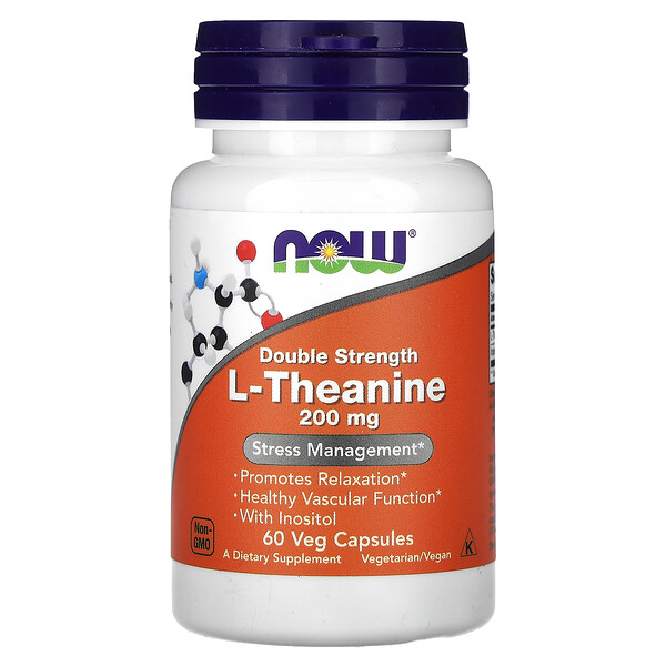 L-Теанин, Двойная сила, 200 мг, 60 вегетарианских капсул - NOW Foods NOW Foods