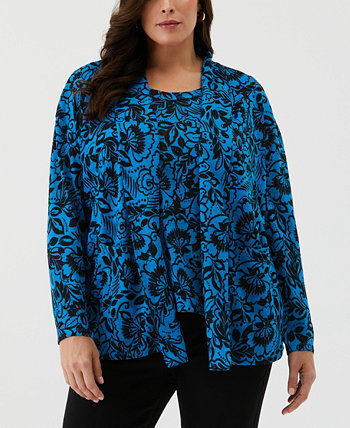 Plus Size Eco Floral Print Roll Collar Draped Long Sleeve Cardigan Sweater ELLA rafaella