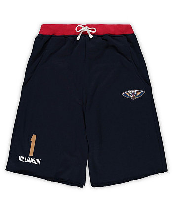 Мужские шорты Zion Williamson Navy New Orleans Pelicans Big and Tall French Terry Name and Number Shorts Majestic