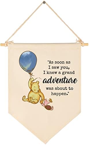 Winie Nursery Flag the Pooh,Nursery Wall Decor,Baby Bedroom Decor,Playroom Sign,Front Door Decor,Banner Decor Gift for Friends Boy Girl Kids,Baby Gift Shower for Daguther Son,New Home Birthday Gift GEANHIL