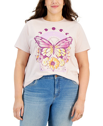 Модная футболка больших размеров с цветочным принтом и бабочкой Rebellious One
