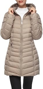 Rokka&Rolla Women's Lightweight Packable Puffer Jacket Water-Resistant Hooded Winter Long Coat Rokka&Rolla