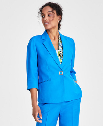 Women's Linen-Blend Notched-Collar 3/4-Sleeve Jacket Kasper