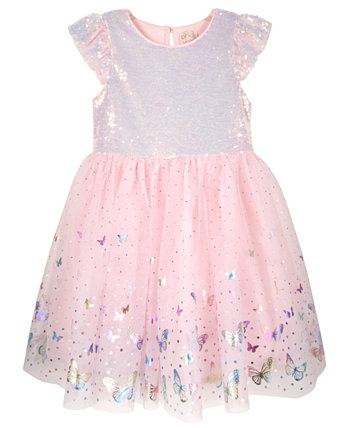 Платье с развевающимися рукавами и пайетками для маленьких девочек и принтом из фольги с бабочкой Pink & Violet
