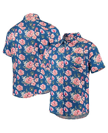 Мужская льняная рубашка на пуговицах с цветочным принтом Royal Milwaukee Brewers FOCO