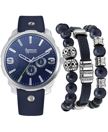 Мужские часы с темно-синим ремешком, 46 мм, подарочный набор American Exchange