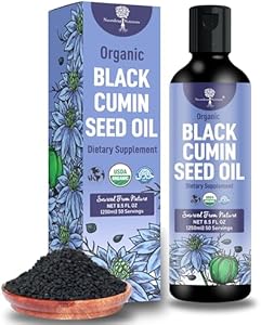 Organic Black Cumin Seed Oil-USDA-Cold Pressed –up to 6X Stronger Thymoquinone - Pure Nigella Sativa Cumin Seeds -Premium Supplement for Immune Support, Joints, Skin & Hair (8.5 oz) Nourishing Nutrients