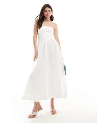 Ever New drop waist bandeau midi dress in porcelain Ever New