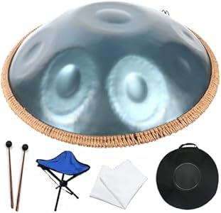 Handpan Drums Sets D Minor 22 inches 10 notes 432hz Steel Hand Drum Percussion instruments with Soft Hand Pan Bag, 2 handpan mallet,Handpan Stand (Blue) AETOO