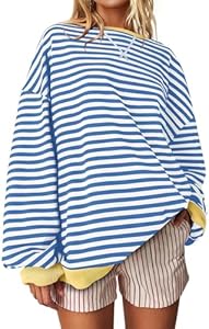 UEU Women Oversized Striped Crewneck Sweatshirt Long Sleeve Color Block Pullover Tops Casual Loose Workout Shirt UEU