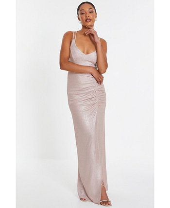 Women's Lurex Cross Back Ruched Maxi Dress Quiz