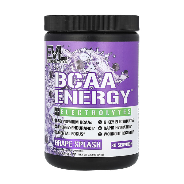 Электролиты BCAA Energy Plus, Grape Splash, 12,2 унции (345 г) EVLution Nutrition