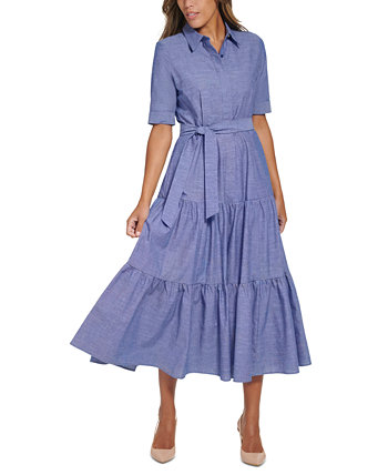 Женское многоуровневое платье-рубашка из хлопкового денима Calvin Klein