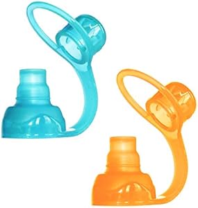 ChooMee SoftSip Food Pouch Top | Baby Led Weaning | No Spill Flow Control Valve, Protects Childs Mouth, 100% Silicone, BPA Free | 2CT Orange Aqua ChooMee