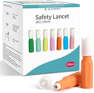 Safety Lancets, Sterile, Top Push Button Activated, 28 Gauge, 1.8 mm, 100 Count, 1 Pack Glucoracy