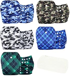 wegreeco Cloth Diapers 5 Pack with 5 Inserts, Washable Cloth Diapers for Babies, One Size Adjustable Reusable Diapers Baby (Animal Party) Wegreeco