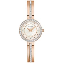 Bulova Women's Classic Rose Gold Stainless Steel Crystal Accent Dial Bangle Bracelet Watch - 98L298 Bulova
