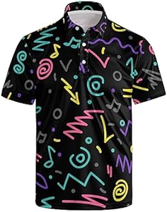 Mens 80s Golf Shirt Dry Fit Performance Short Sleeve Print Shirts Funny 90s Golf Shirts for Men ZePinger