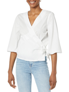 Поплиновая блузка с запахом и V-образным вырезом с длинными рукавами DKNY