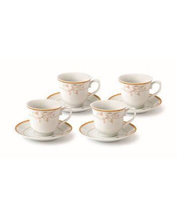 Набор чашек и блюдца для чая или кофе с цветочным рисунком 8 предметов на 8 унций, сервиз на 4 персоны Lorpen