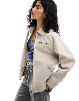 ASOS DESIGN tailored top collar harrington jacket in stone ASOS DESIGN