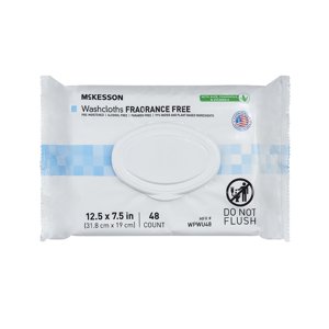 McKesson Washcloth Wipes, Unscented - Disposable Wet Wipes for Adults - Fragrance-Free, Paraben-Free - No-Rinse Formula - 48 Wipes Per Pack, 48 Count, 1 Pack Mckesson