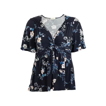 Abby Floral Twist-Front Top Kiyonna